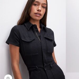 Good American Black Short Sleeve Fit for Success Jumpsuit